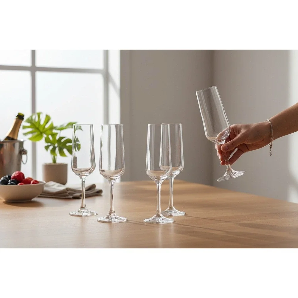 Champagne Flutes Set‎ of 5 Clear Glass Very Good Celebration Stemware